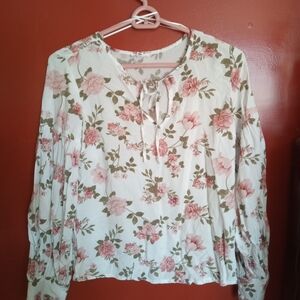Ardene Floral Blouse with Pink and Green Accents